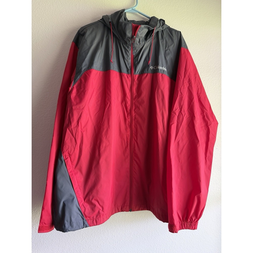 Columbia Mens Red Full Zip Lightweight Windbreaker Jacket 100% Nylon Size XLarge